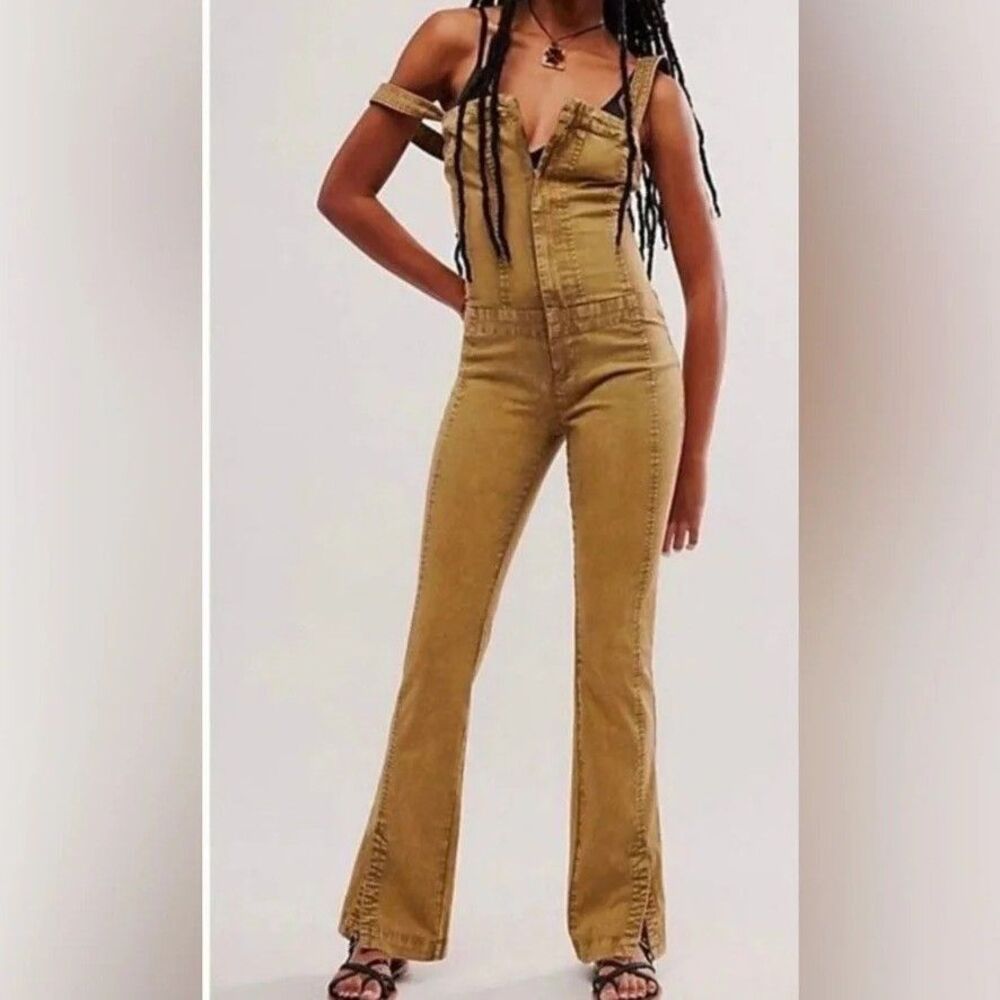 Free People Lucky Day One-Piece Jumpsuit Dress Straight Leg Cotton S 292039